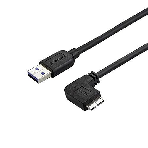 StarTech.com 1m 3 ft Slim Micro USB 3.0 Cable M/M - Right-Angle Micro-USB - USB 3.0 A to Micro B - Angled Micro USB - USB 3.1 Gen 1 5Gbps (USB3AU1MRS) , Black 1 Count (Pack of 1) Right Angled Connector