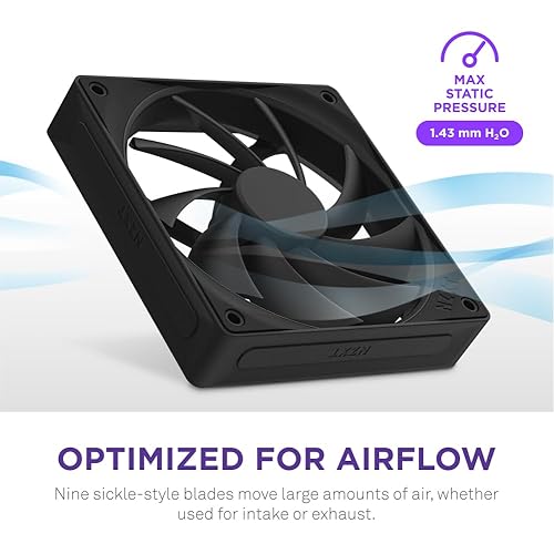 NZXT F120Q, 120mm Quiet Airflow PC Case Fan, Intake or Exhaust, Chamfered Frame for Concentrated Air, Fluid Dynamic Bearings, Low Noise, PWM Control, Black