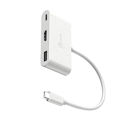 j5create USB-C to HDMI & USB Type-A with Power Delivery(Eco-Friendly) with 4K HDMI, USB-A 5Gbps, PD 100W Charging | Compatible with MacBook Pro,Chromebook,HP, Samsung and more Type-C Devices(JCA379EW) Natural White