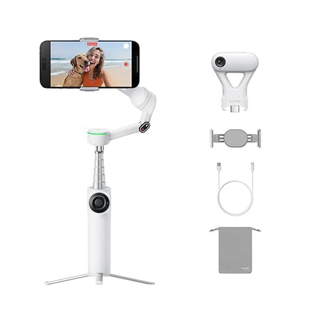 Insta360 Flow 2 Pro AI Tracker Bundle White - Foldable AI Phone Gimbal, Track in 200+ Apps with Apple DockKit, AI Tracker, Multi-Person Tracking, 360º Pan Tracking, Built-in Tripod/Selfie Stick