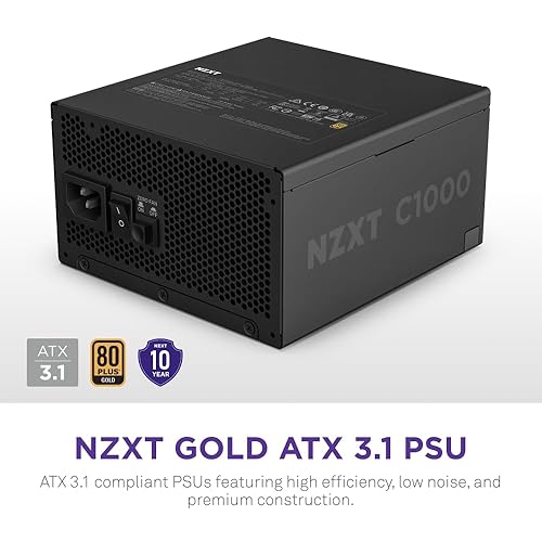 NZXT C1000 Gold ATX 3.1 - Fully Modular Low-Noise PC Gaming Power Supply - 1000 Watts - 80 Plus Gold - 12V-2x6 Connector - Zero Fan Mode - 100% Japanese Capacitors - Black C Series ATX 3.1 Black