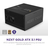 NZXT C1000 Gold ATX 3.1 - Fully Modular Low-Noise PC Gaming Power Supply - 1000 Watts - 80 Plus Gold - 12V-2x6 Connector - Zero Fan Mode - 100% Japanese Capacitors - Black C Series ATX 3.1 Black