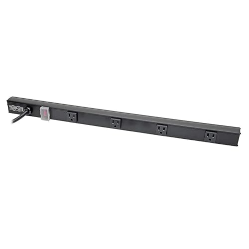 Y417U Tripp Lite 4 Right-Angle Outlet Power Strip, 6 Ft. Long Cord, Right-Angle 5-15P Plug, 24 Inches, 120V, Metal, Black (PS2404RA06B)