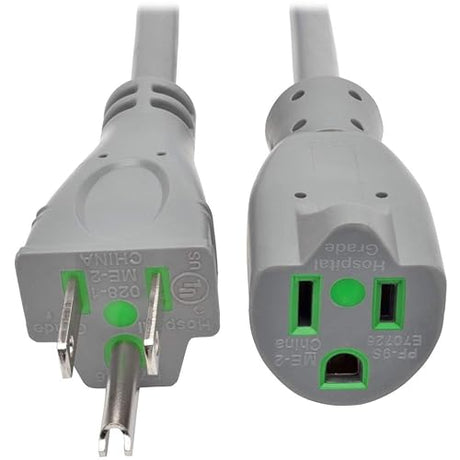 Tripp Lite P022-015-GY-HG 15ft Hospital Medical Power Extension Cord 5-15P HG 5-15R HG 120V 13A Gray 15' 15 ft.