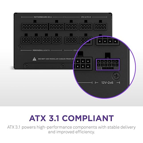NZXT C1000 Gold ATX 3.1 - Fully Modular Low-Noise PC Gaming Power Supply - 1000 Watts - 80 Plus Gold - 12V-2x6 Connector - Zero Fan Mode - 100% Japanese Capacitors - Black C Series ATX 3.1 Black