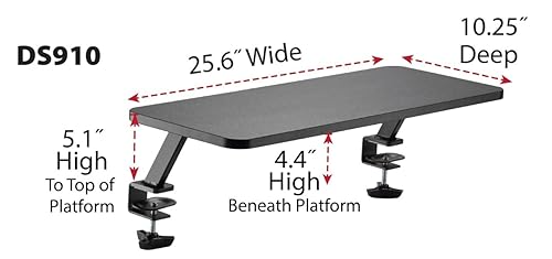 Kantek Ergonomic Mounted Computer Monitor Riser Stand, Floating Desk Shelf, Clamp On Base, 25.6 X 10.2 X 5.1, Black Black 25.6-Inch Wide Shelf