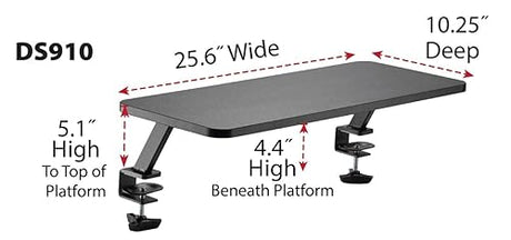 Kantek Ergonomic Mounted Computer Monitor Riser Stand, Floating Desk Shelf, Clamp On Base, 25.6 X 10.2 X 5.1, Black Black 25.6-Inch Wide Shelf
