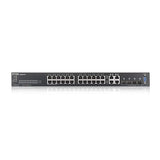 ZyXel 24-Port Gigabit Ethernet Layer 2 Managed Switch - Fanless Design with 4 Gigabit Combo Ports and Hybrid Cloud Mode [Gs2220-28]