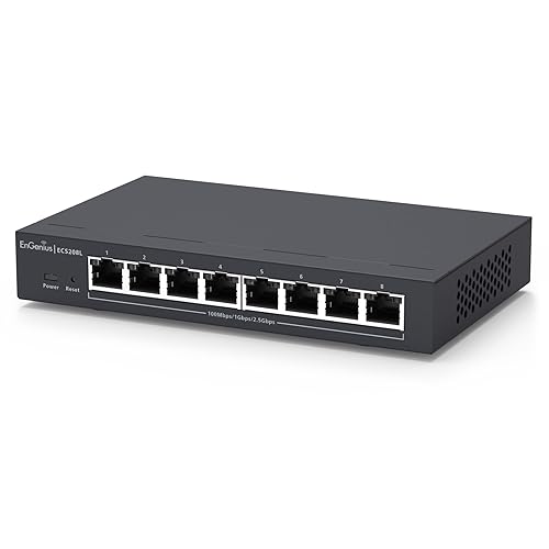 EnGenius ECS208L 8-Port 2.5G Multi-Gigabit Layer 2 Network Switch – Cloud or On-Premise Managed, Cat5e Compatible, High-Speed Ethernet for Business, Servers, Workstations & Wi-Fi Access Points