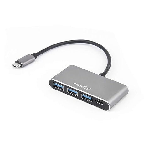 Rocstor Y10A200-A1 Premium USB C Hub - 4 Port USB-C to USB-A (3X) and USB-C (1x) - Bus Powered USB Hub - Port Expander - USB Type C External 4 USB Port(s), Aluminum Charcoal Grey