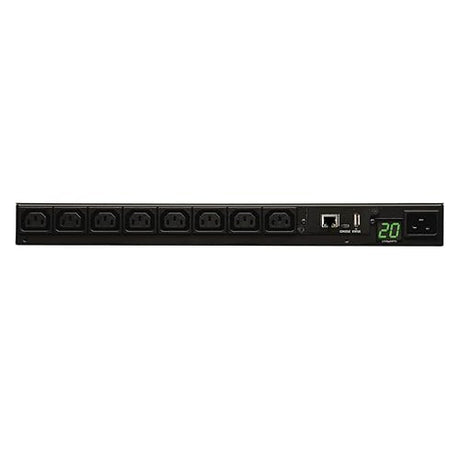 Tripp Lite PDUMNH20HV Monitored PDU, 200-240V, 20A, Single-phase, 1U RM, (8) C13 Outlets, C20 Input, L6-20P Adapter (Black) 240 Volts