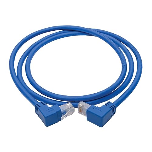 Tripp Lite N204-004-BL-UD Cat6 Utp Patch Cable, Up-Angle Male/Down-Angle Male - 4 ft, Blue - 4 ft Category 6 Network Cable for Network Device, Router, Server, Switch, Printer, Computer, Modem, Photoc