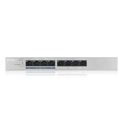 Zyxel 8-Port Gigabit Ethernet Web Managed PoE Switch with 60 Watt Budget GS1200-8HP 60W PoE+ 8 Port Smart Plus (Fanless)