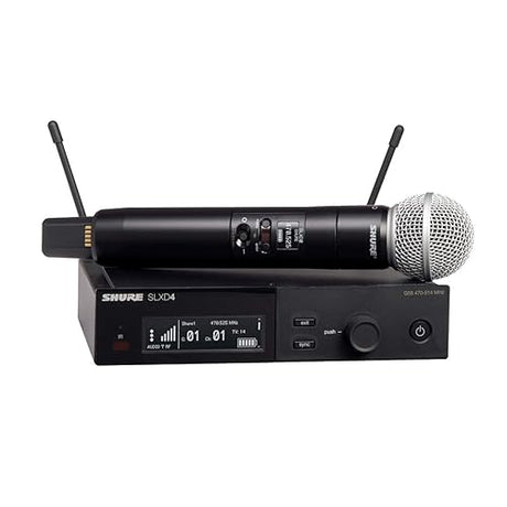 Shure SLXD24/SM58 Digital Wireless Microphone System - Includes SLXD2 Handheld Transmitter with SM58 Vocal Mic Capsule and SLXD4 Single Channel Rack Mount Receiver | J52 Band (SLXD24/SM58-J52) J52 Band (558-602/614-616 MHz) J52 Band (558-602/614-616 MHz)