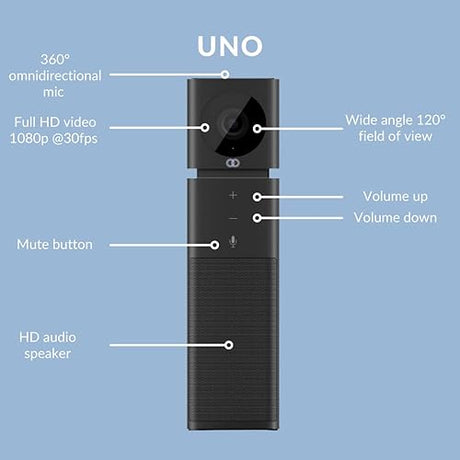 Boom UNO - All-in-One HD 1080p Wide Angle 120-degree Video Conference Camera with Built-in 360-degree omnidirectional Echo canceling Microphone and Speaker BM03-0017