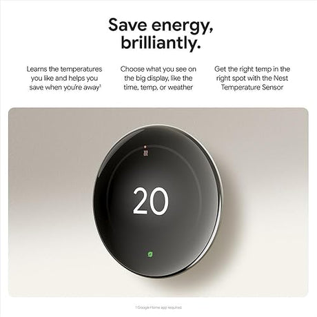 Google Nest Learning Thermostat (4th Gen) with Nest Temperature Sensor (2nd Gen) - Energy Saving Smart Thermostat with Adaptive Eco - Works with Alexa and Google Home App - Polished Gold