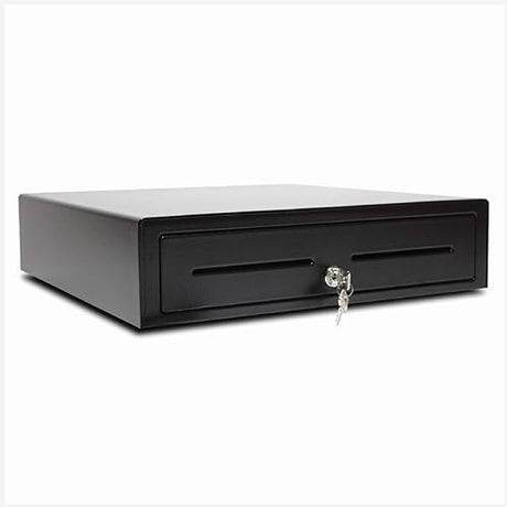 APG Standard- Duty 16” Electronic Point of Sale Cash Drawer | Vasario Series VB320-1-BL1616 | with CD-101A Cable | Printer Compatible | Plastic Till with 5 Bill/ 5 Coin Compartments | Black Printer-driven 24v (With Cable) - Black 16 - 5x4