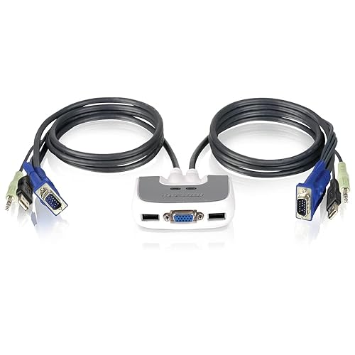 IOGEAR 2-Port Miniview Micro VGA USB PLUS KVM Switch with Audio and Cables, GCS632UW6 (English/French/Spanish), Black/white