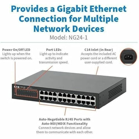 Eaton Tripp Lite Series 24-Port 10/100/1000 Mbps Desktop Gigabit Ethernet Unmanaged Switch, Metal Enclosure