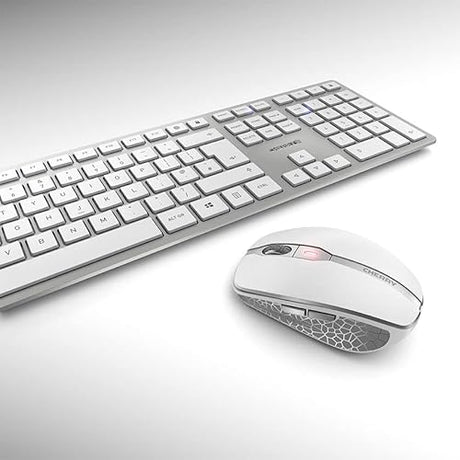 CHERRY DW 9100 Slim Wireless Keyboard and Mouse Set Combo Rechargeable with SX Scissor Mechanism, Silent keystroke Quiet Typing with Thin Design for Work or Home Office. (White & Silver)