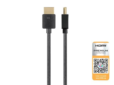 Monoprice High Speed HDMI Cable - Certified Premium, 4K@60Hz, HDR, 18Gbps, 36AWG, YUV, 4:4:4, 6 Feet, Black - Ultra Slim Series 6 Feet 1 Pack Cable