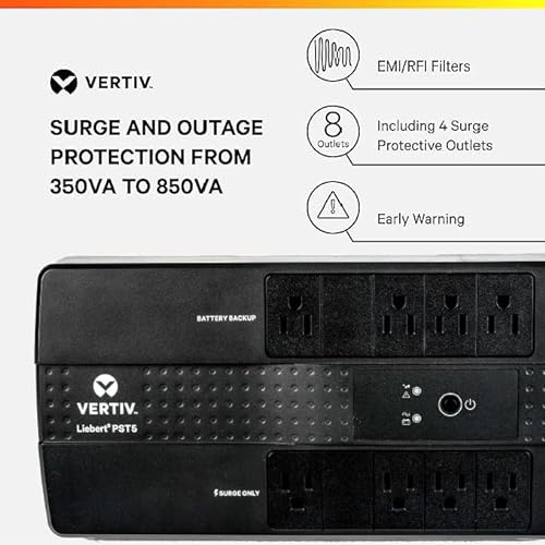 Liebert PST5 UPS - 350VA/200W 120V, Standby Power, 8 Outlets, Network Protection, 3 Year Warranty, Shutdown software, Uninterruptible Power Supply, Battery Backup with Surge Protection (PST5-350MT120)