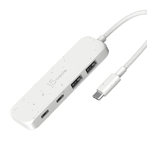 j5create 4-in-1 USB-C to 4-Port Type-A & Type-C Hub(Eco-Friendly), USB-C Hub with 10 Gbps 2 USB-A & 2 USB-C | Compatible with MacBook Pro, MacBook Air, iPad, Mac Mini and More Type C Devices(JCH342EW) Natural White