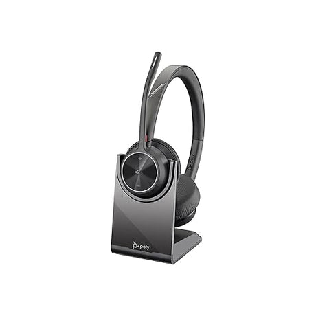 Poly (Plantronics + Polycom) Voyager 4320 UC Wireless Headset Charge Stand (Plantronics) - Headphones Mic Connect to PC/Mac via USB-C Bluetooth Adapter, Works w/Teams (Certified), Zoom&More, Black