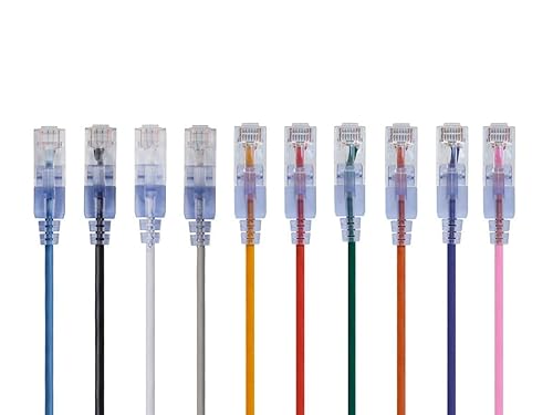 Monoprice Cat6A Ethernet Patch Cable - Snagless RJ45, 550Mhz, 10G, UTP, Pure Bare Copper Wire, 30AWG, 10-Pack, 0.5 Feet, 10-Color - SlimRun Series