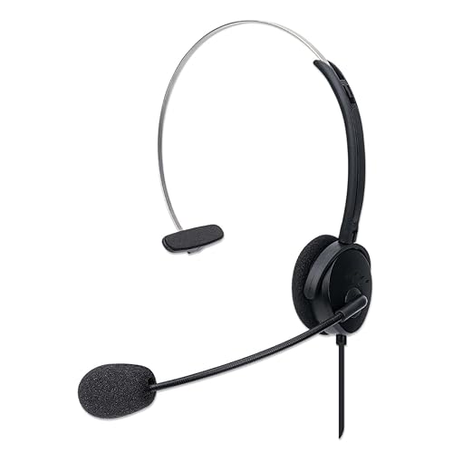 MANHATTAN USB Headset with Mic & 5 ft Cable - Cushion Mono/Single-Sided, On-Ear, in-line Volume Control, Adjustable Headband - for Desktop, Laptop, Computer, 179867