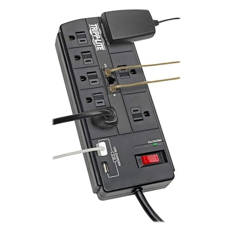 Protect It! 8-Outlet Surge Protector with 2 USB Ports, 8ft Cord (Telephone/Modem)