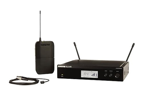 Shure BLX14R/W93 Wireless Microphone System - 14-Hour Battery Life, 300 ft Range, UHF | WL93 Lavalier Mic, Single Channel Rack Mount Receiver | J11 Band (BLX14R/W93-J11) J11 Band (596-616 MHz)