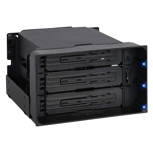 ICY DOCK Tray-Less Hot Swap Removable 3 x 3.5 Inch SATA/SAS HDD Docking Enclosure Mobile Rack in 2 x 5.25 Inch Drive Bay (Include 3X SATA Cables) | flexiDOCK MB830SP-B