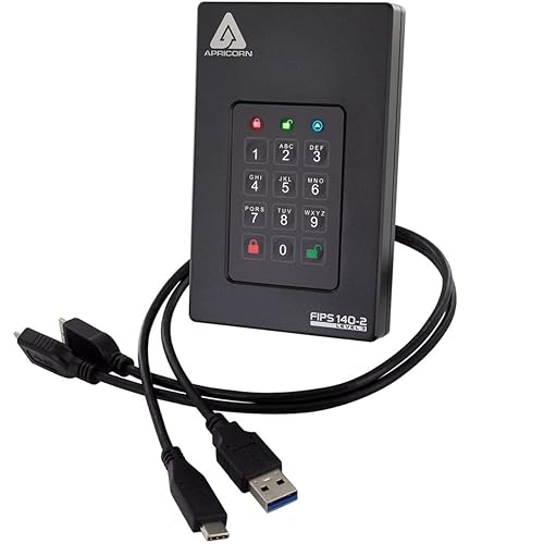Apricorn Aegis Fortress Level 3 Validated, 2TB USB 3.0 Hardware Encrypted Portable Drive (AFL3-2TB), Black