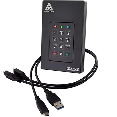 Apricorn Aegis Fortress Level 3 Validated, 2TB USB 3.0 Hardware Encrypted Portable Drive (AFL3-2TB), Black