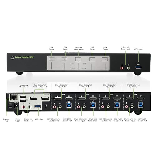 IOGEAR 4-Port 4K Dual View DisplayPort KVMP with USB 3.0 Hub and Audio w/Full Set of Cables (GCS1944 TAA Compliant)