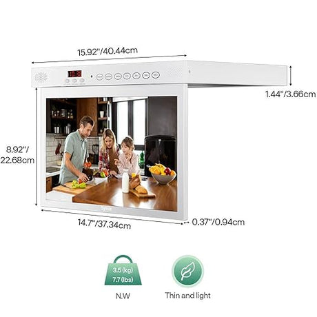 SYLVOX Under Cabinet TV 15.6-Inch Smart 1080p with LED Clock Display in White