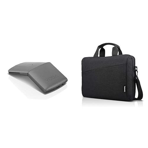 Lenovo Yoga Mouse with Laser Presenter, Iron Grey, Gray & Laptop Shoulder Bag T210, 15.6-Inch Laptop or Tablet, Sleek, Durable and Water-Repellent Fabric, Lightweight Toploader, Black Iron Grey Mouse + Shoulder Bag