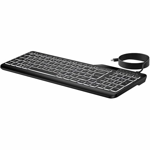 HP 405 Multi-Device Backlit Wired Keyboard (7N7C1UT) - Cable Connectivity - USB Type C, USB Type A Interface - LED - 20 Microphone Mute, Emoji, Language Switch Hot Key(s) - Windows 11, Windows 10, mac