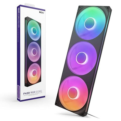 NZXT F420 RGB Core - 420mm Single-Frame Fan Unit with 3 x 140mm RGB Fans - Speed & Lighting Control - High Static Pressure & Airflow - Fluid Dynamic Bearings - 8 aRGB LEDs Per Fan - Black 420mm Single Frame Black