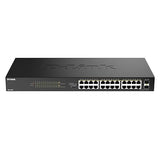 D-Link 24-Port Gigabit PoE+ Unmanaged Switch with 2 SFP Ports (DGS-1026P) – 240W Budget, 30W/Port, Plug-and-Play, Onboard Controls, QoS, Smart Fan, NDAA/TAA Standards