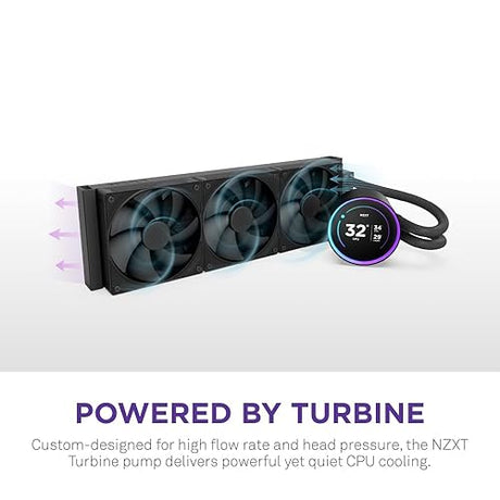 NZXT Kraken Elite 360 2024 - AIO CPU Liquid Cooler - 360mm Radiator - 3 x F120P Fans - Customizable 2.72 IPS LCD - NZXT Turbine Pump - AMD® AM5, AM4 - Intel® LGA 1851/1700, 1200/115X - Black Black 360mm Radiator Kraken Elite 2024