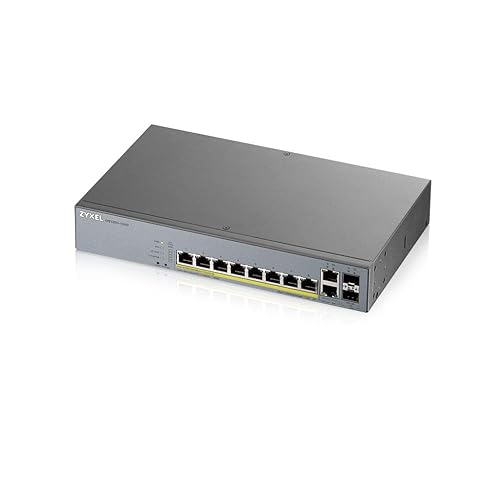 Zyxel 8-Port Gigabit Smart Managed PoE+ Switch with 130 Watt Budget and 2 Gigabit Copper Ports + 2 SFP with Nebula Cloud Managment, Long Range PoE Switch [GS1350-12HP]