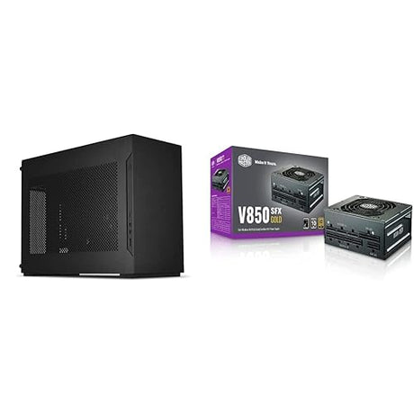 LIAN LI A4-H2O Black SPCC/Aluminum Mini-ITX Computer Case, PCI4.0 Riser Card Cable Included & Cooler Master V850 SFX Gold Full Modular, 850W, 80+ Gold Efficiency, ATX Bracket Included Black Computer Case + Cooler Master V850 SFX