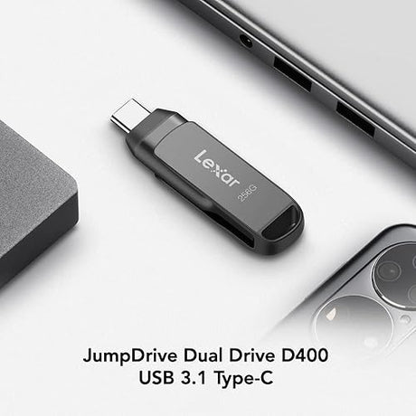 Lexar 128GB JumpDrive Dual Drive D400 USB 3.2 Type-C & Type-A Flash Drive for Storage Expansion, Photo Back-up for iPhone 15, Up to 130MB/s, Metal Housing & Swivel Design, Titanium (LJDD400128G-BNQNU)