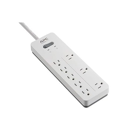 APC Surge Protector, White Power Strip PH8W, 2160 Joules, Flat Plug, 8 Outlet Power Strip Outlets Only White