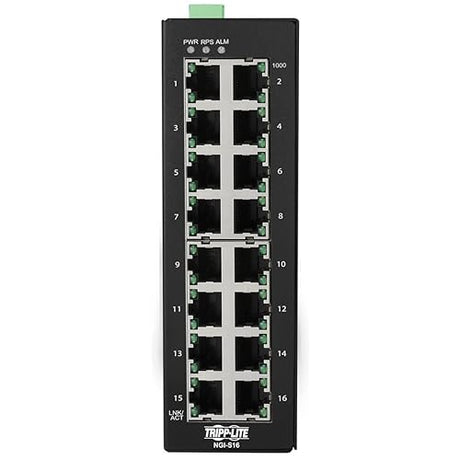 Tripp Lite Industrial 16-Port Lite Managed Gigabit Ethernet Switch, 10/100/1000 Megabit RJ45 Ports, DIN Mount, 14° to 140°F Temperature Range, 3-Year Manufacturer's Warranty (NGI-S16)
