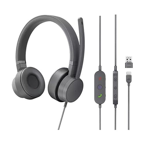 Lenovo Go Wired ANC Headset - USB-C Headphones - Active Noise Cancelling - Rotatable Boom Mic - Certified for Microsoft Teams, Iron Grey, Large USB-C Iron Grey