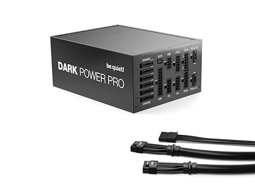 be quiet! Dark Power Pro 13 1300W, ATX 3.0, 80 Plus?Titanium, Digital Regulation, for PCIe 5.0 and PCIe 6+2 Graphics Cards, 2X 12VHPWR Cable Included, Modular Individually Sleeved Cables - BN500 1300W Titanium ATX3.0