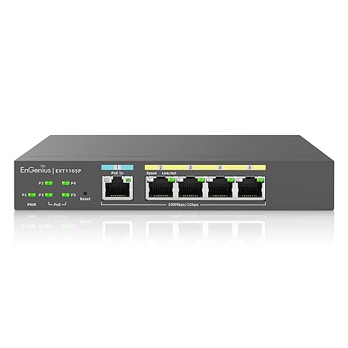 EnGenius Cloud Managed EXT1105P 5-Port Gigabit PoE+ Switch Extender with up to 60W Budget